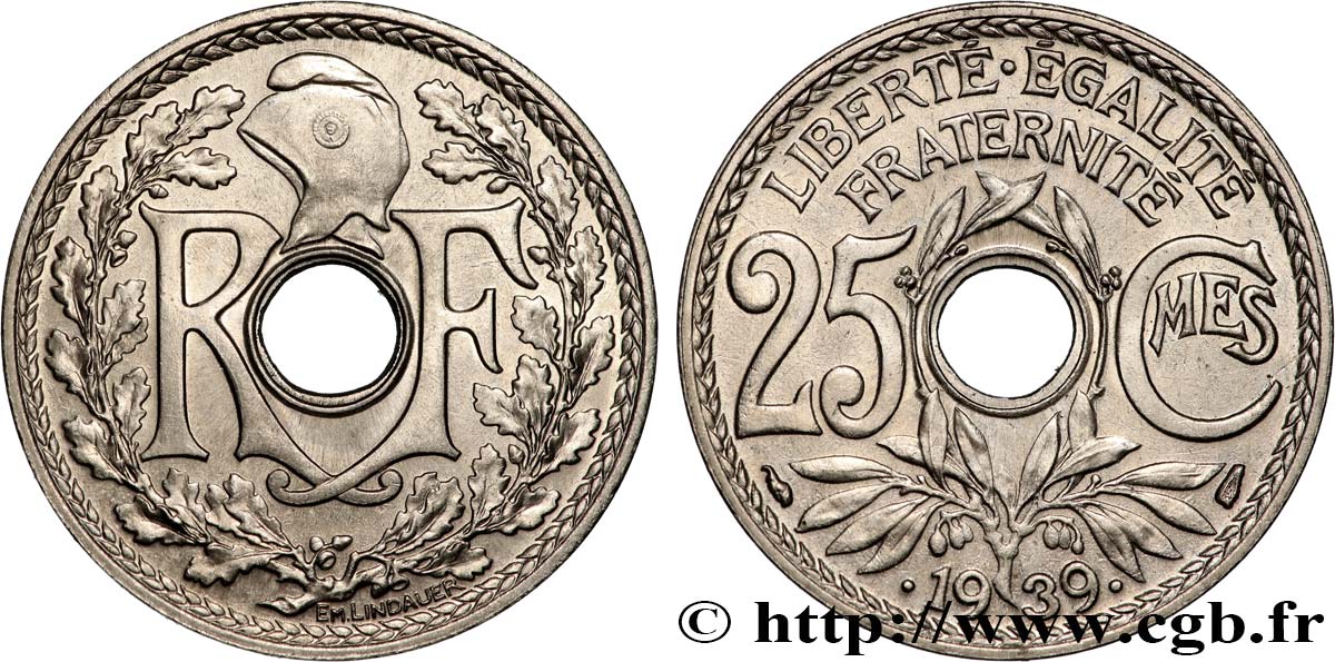 25 centimes Lindauer, Maillechort 1939 F.172/3 MS