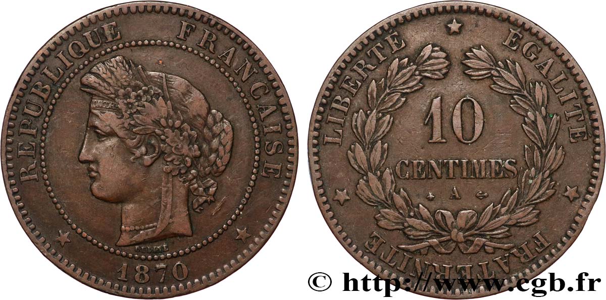 10 centimes Cérès 1870 Paris F.135/3 XF