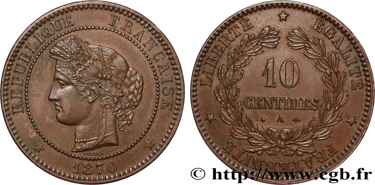 10 centimes Cérès 1870 Paris F.135/3 AU