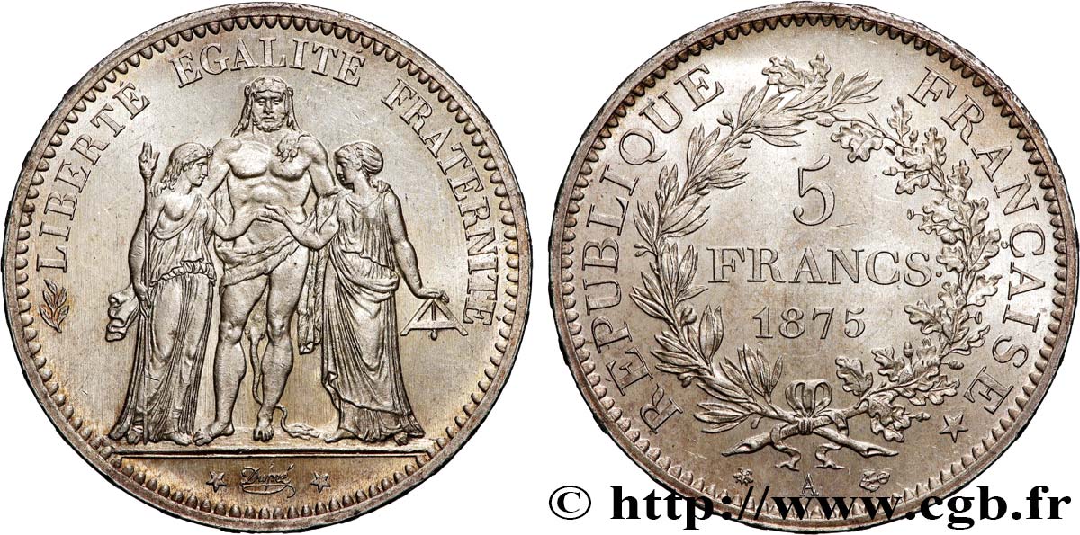 5 francs Hercule 1875 Paris F.334/14 SPL64 