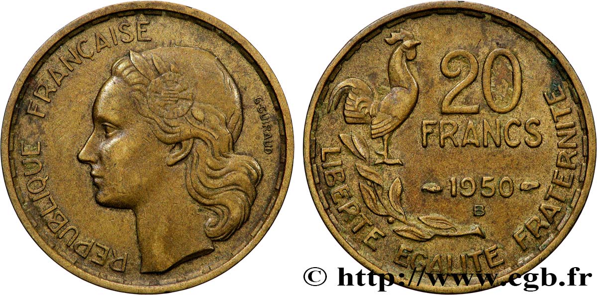 20 francs G. Guiraud, 3 faucilles 1950 Beaumont-Le-Roger F.402/5 TTB+