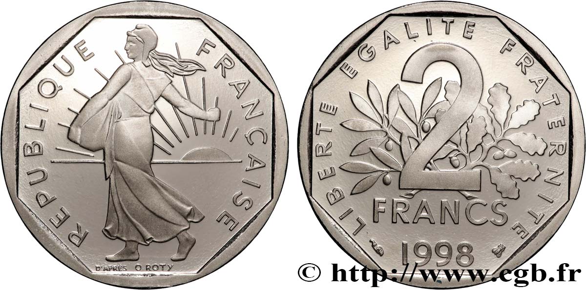 2 francs Semeuse, nickel, BE (Belle Épreuve) 1998 Pessac F.272/26 var. MS
