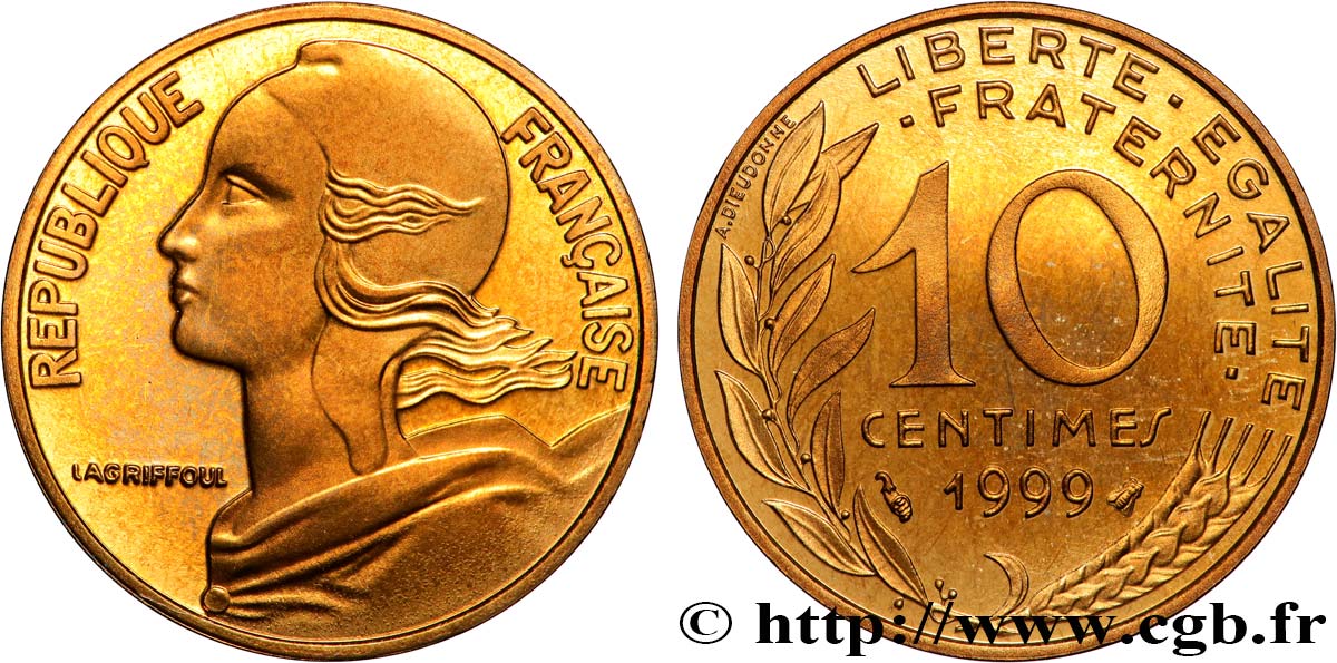 10 centimes Marianne, BE (Belle Épreuve) 1999 Pessac F.144/43 var. MS