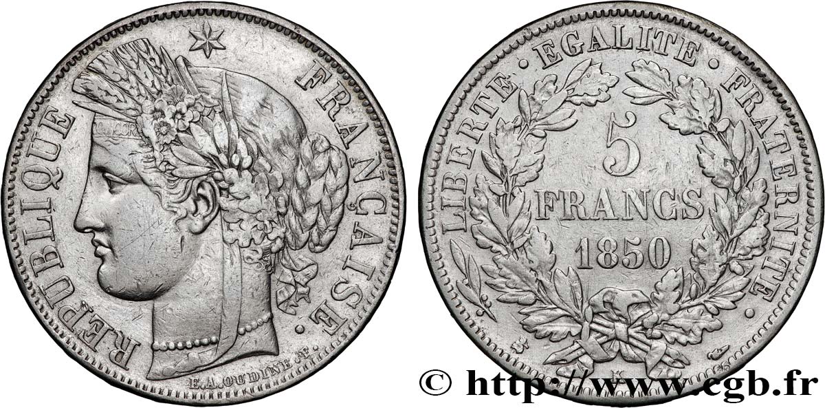 5 francs Cérès, IIe République 1850 Bordeaux F.327/6 fSS 