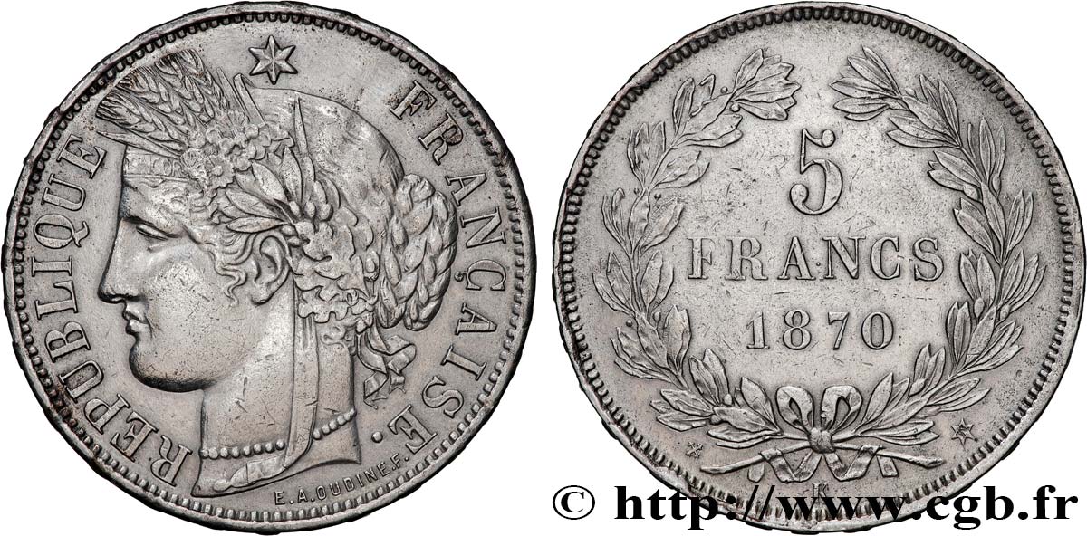 5 francs Cérès, sans légende 1870 Bordeaux F.332/3 TTB 