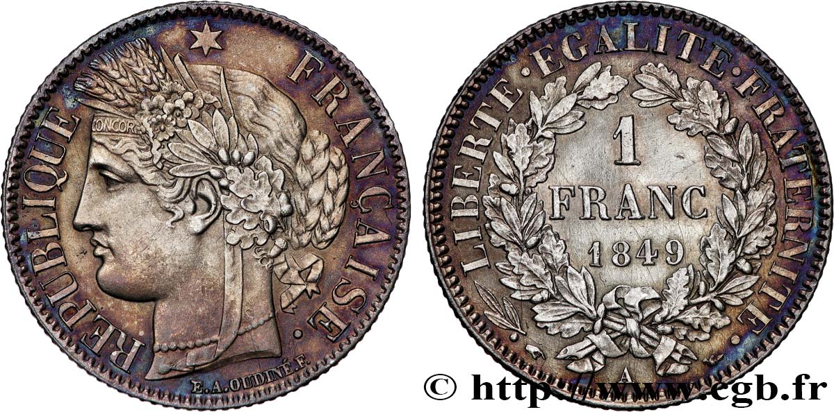 1 franc Cérès, IIe République 1849 Paris F.211/1 VZ 