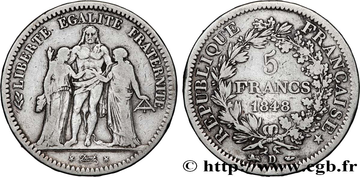 5 francs Hercule, IIe République 1848 Lyon F.326/3 TB