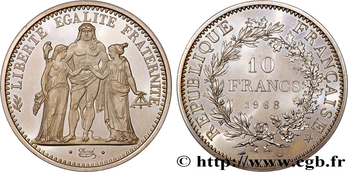 Piéfort Argent de 10 francs Hercule 1968 Paris GEM.183 P1 SC+ 