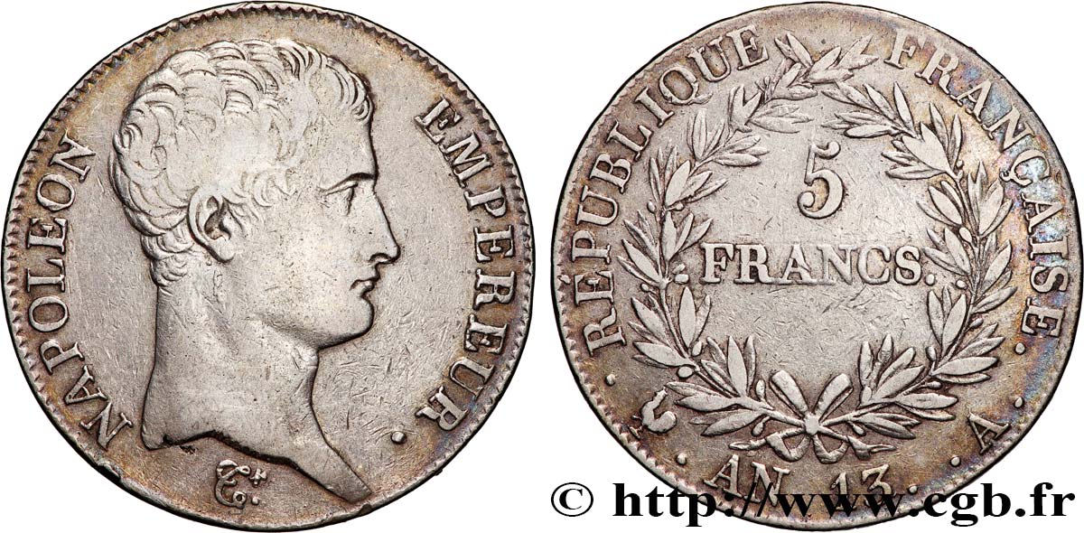 5 francs Napoléon Empereur, Calendrier révolutionnaire 1805 Paris F.303/2 fSS 