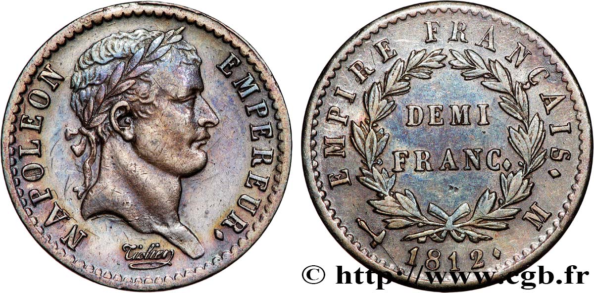 Demi-franc Napoléon Ier tête laurée, Empire français 1812 Toulouse F.178/42 TTB 