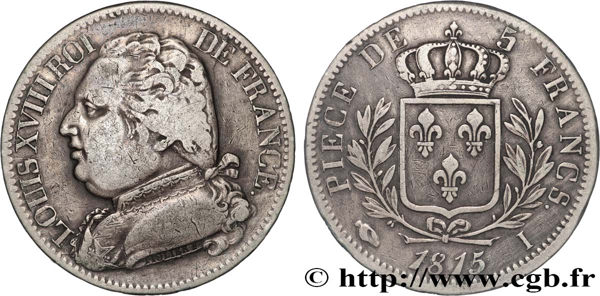 5 francs Louis XVIII, buste habillé 1815 Limoges F.308/20 TB