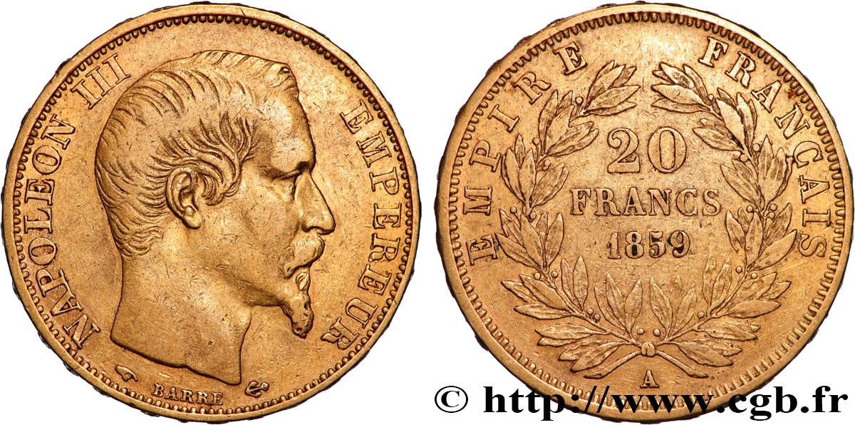 20 francs or Napoléon III, tête nue 1859 Paris F.531/15 TB+