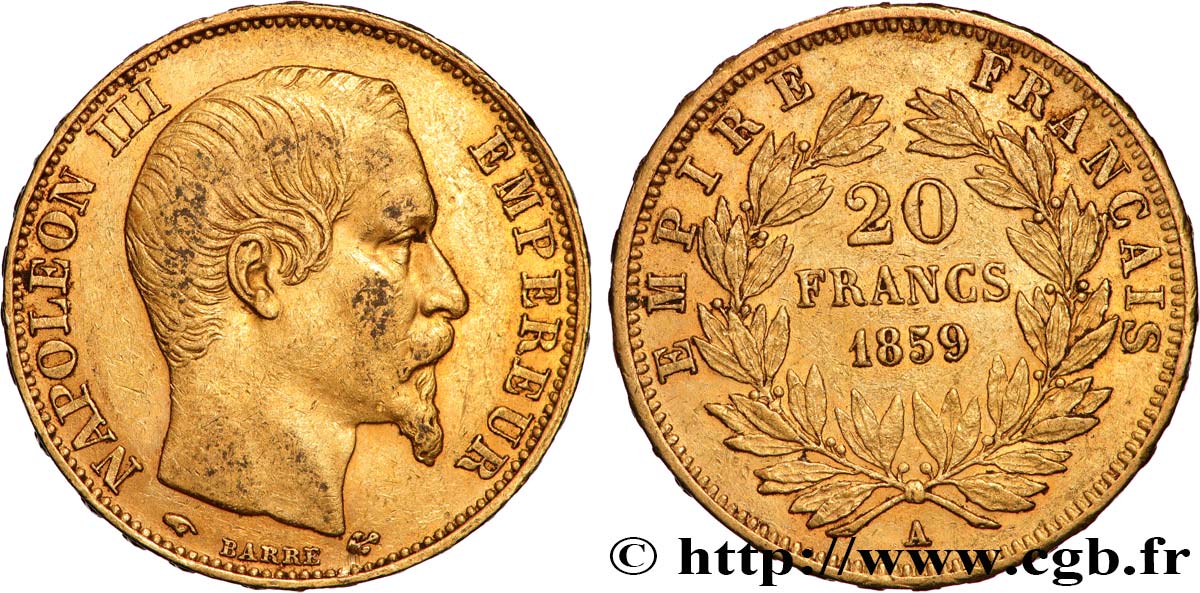 20 francs or Napoléon III, tête nue 1859 Paris F.531/15 TTB+