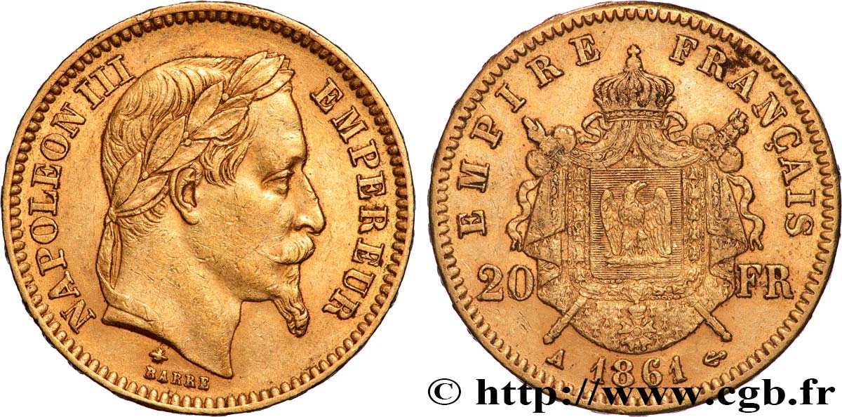 20 francs or Napoléon III, tête laurée 1861 Paris F.532/1 TTB