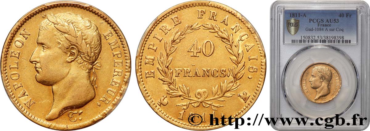 40 francs or Napoléon tête laurée, Empire français 1811 Paris F.541/7 SS53 PCGS