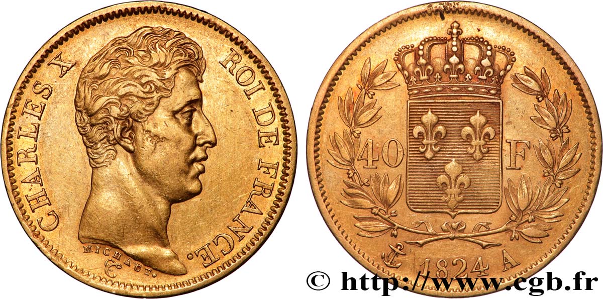 40 francs or Charles X, 1er type 1824 Paris F.543/1 q.SPL 