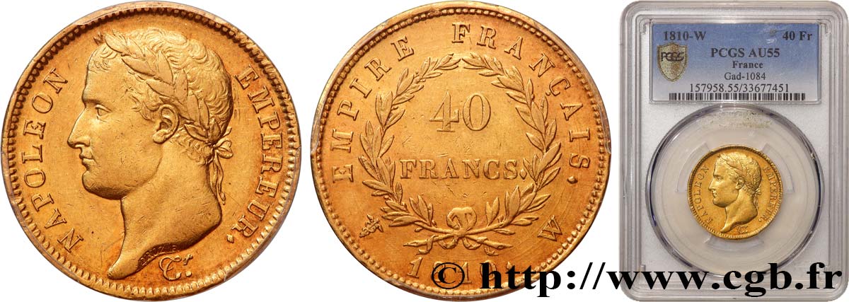 40 francs or Napoléon tête laurée, Empire français 1810 Lille F.541/5 AU55 PCGS