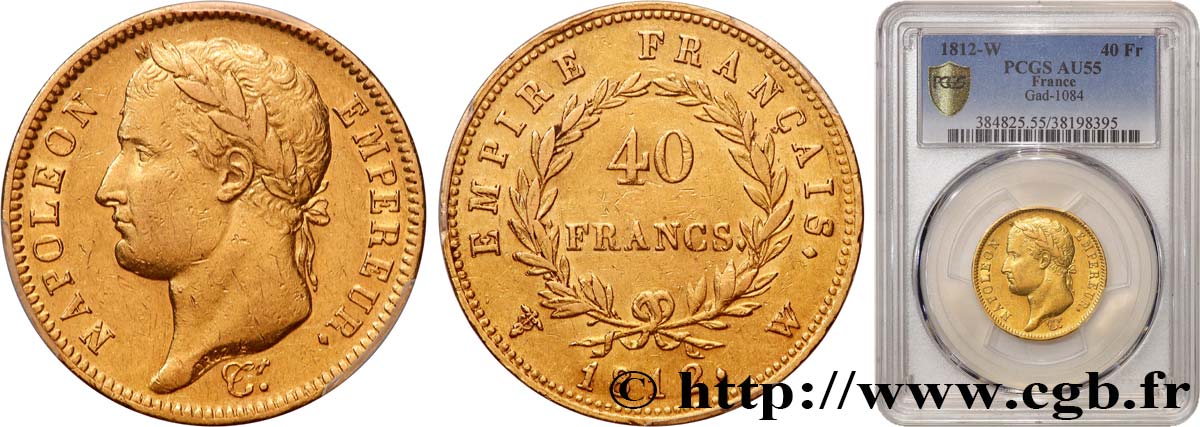 40 francs or Napoléon tête laurée, Empire français 1812 Lille F.541/10 VZ55 PCGS