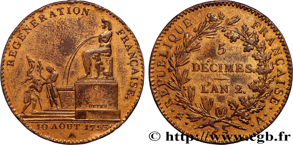 5 décimes, Régénération française 1793 Paris F.172A/1 q.SPL 
