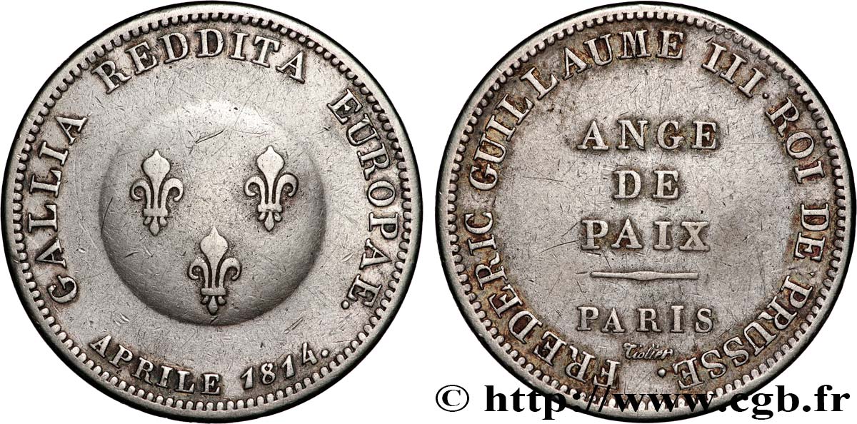 Ange de Paix, module de 2 francs pour Frédéric-Guillaume de Prusse 1814 Paris VG.2358  TTB 
