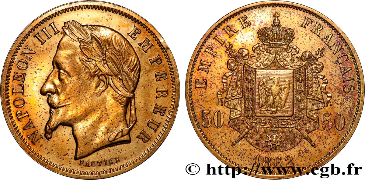 50 francs Napoléon III, tête laurée, FACTICE pour le Film “Le Tricheur” 1862   VZ 