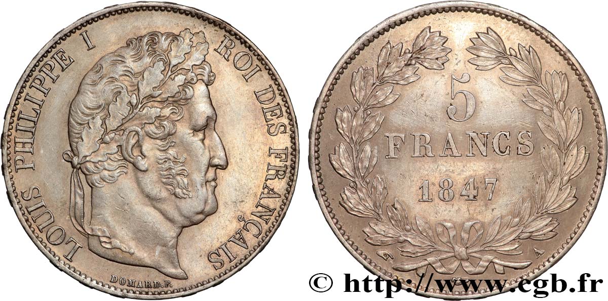 5 francs IIIe type Domard 1847 Paris F.325/14 SUP 