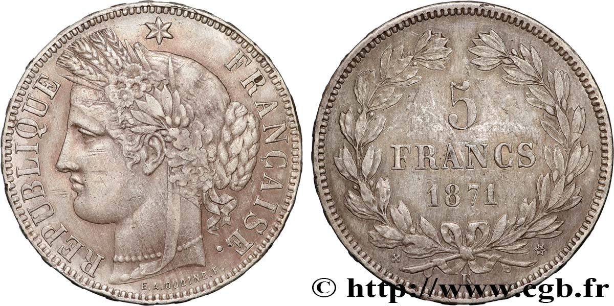 5 francs Cérès, sans légende 1871 Bordeaux F.332/8 MBC 