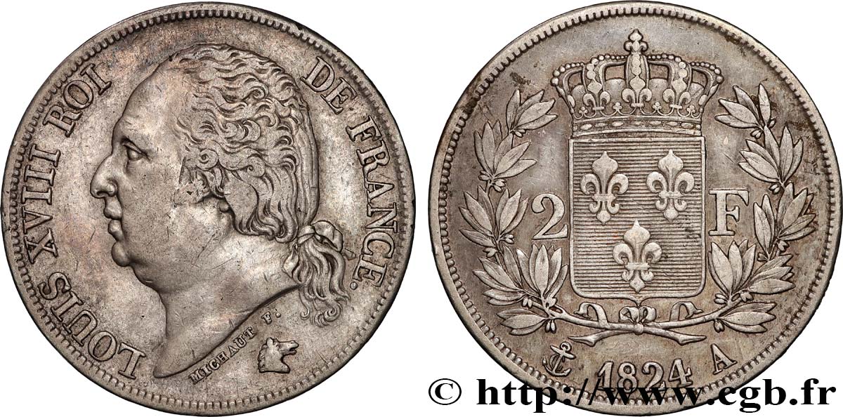 2 francs Louis XVIII 1824 Paris F.257/51 MBC40 