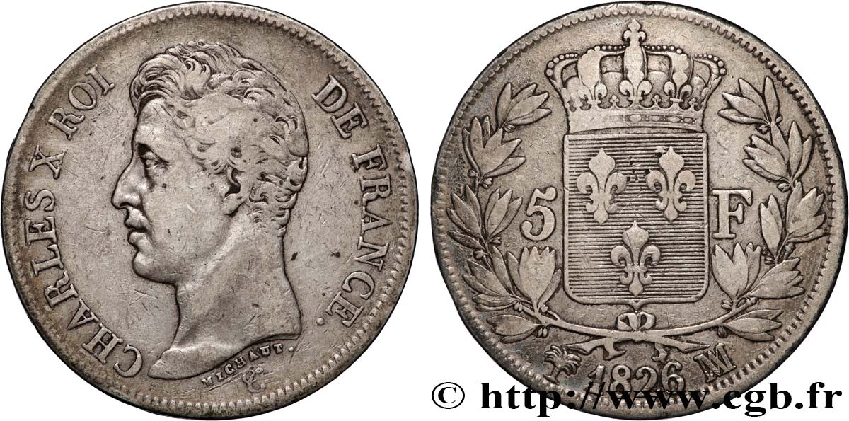 5 francs Charles X, 1er type 1826 Marseille F.310/24 TB 