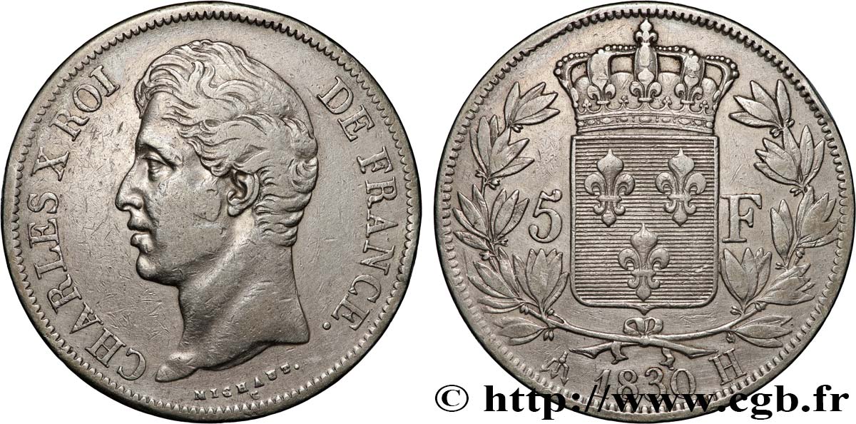 5 francs Charles X, 2e type 1830 La Rochelle F.311/44 TB30 