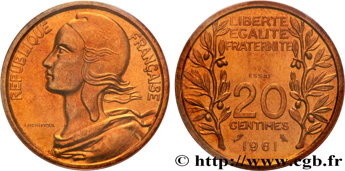 Essai du concours de 20 centimes par Lagriffoul 1961 Paris GEM.55 10 SPL 