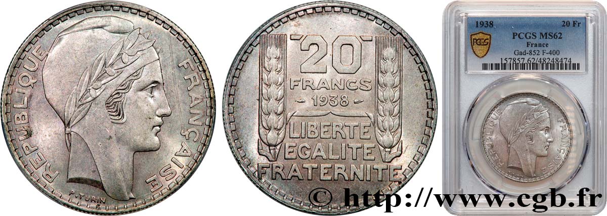 20 francs Turin 1938  F.400/9 SPL62 PCGS