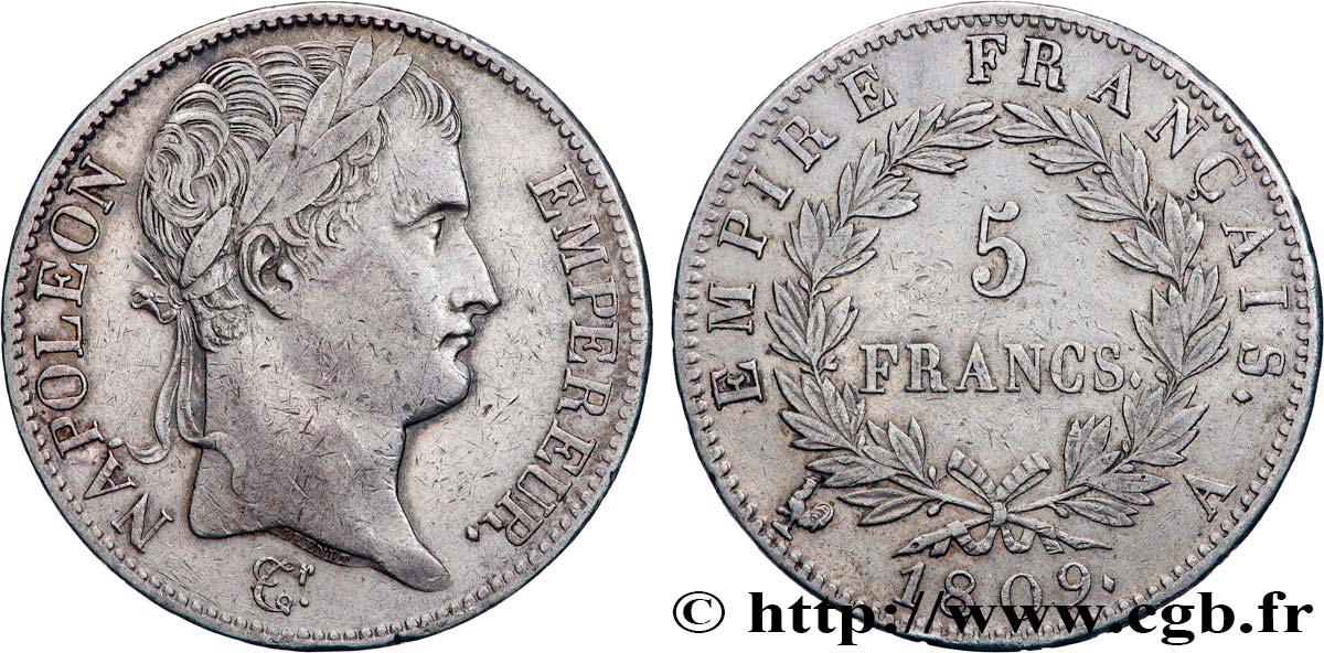 5 francs Napoléon Empereur, Empire français 1809 Paris F.307/1 SS 