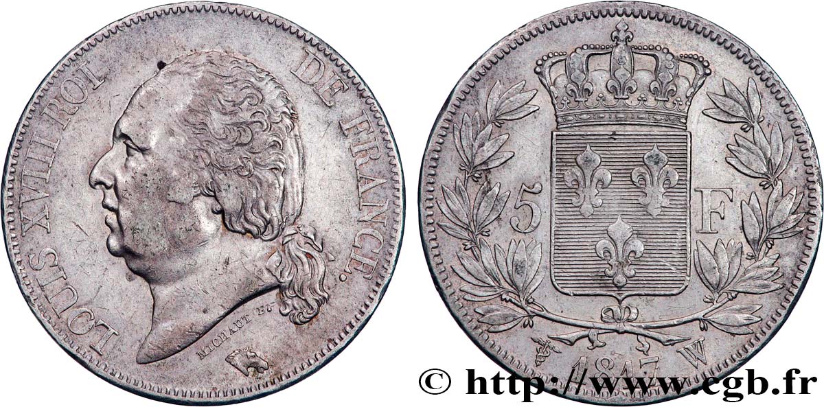 5 francs Louis XVIII, tête nue 1817 Lille F.309/27 SS 