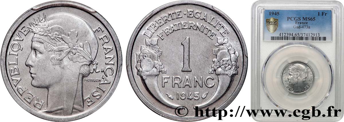 1 franc Morlon, légère 1945  F.221/6 FDC65 PCGS