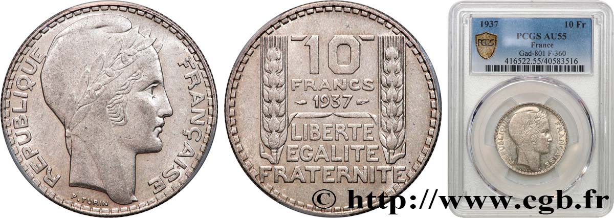 10 francs Turin 1937  F.360/8 AU55 PCGS