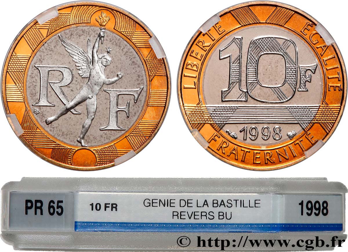 10 francs Génie de la Bastille, Avers BE / Revers BU 1998 Pessac F.375/15 var. MS65 GENI