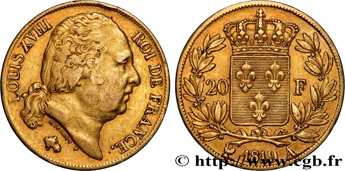 20 francs or Louis XVIII, tête nue 1819 Paris F.519/15 TTB