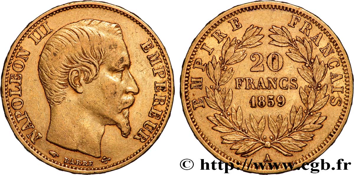 20 francs or Napoléon III, tête nue 1859 Paris F.531/15 TTB