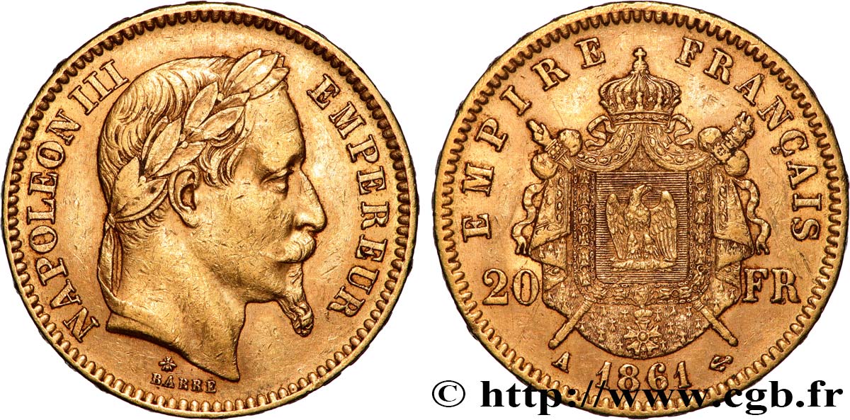 20 francs or Napoléon III, tête laurée 1861 Paris F.532/1 TTB