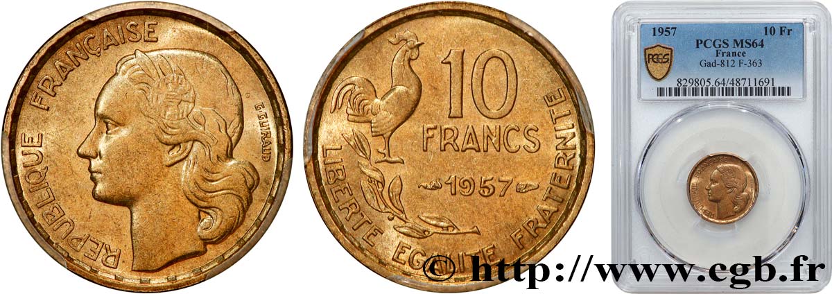 10 francs Guiraud 1957  F.363/13 MS64 PCGS