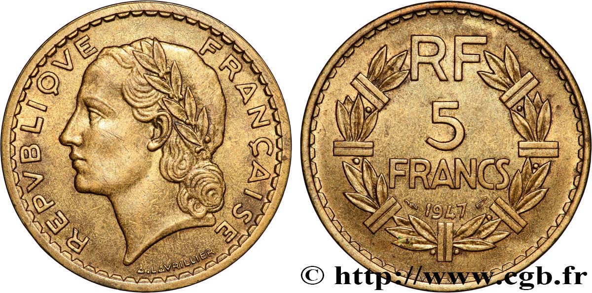 5 francs Lavrillier, bronze-aluminium 1947  F.337/9 EBC 