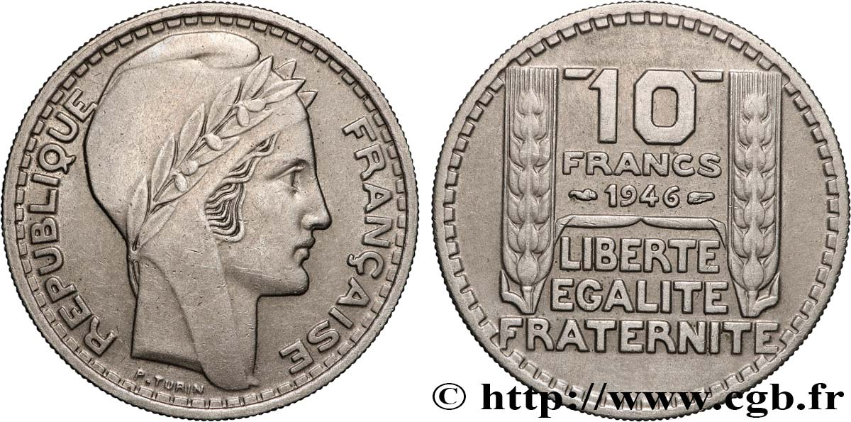 10 francs Turin, grosse tête, rameaux longs 1946 Paris F.361/3 fVZ 