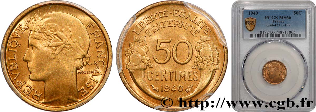 50 centimes Morlon 1940  F.192/17 FDC66 PCGS