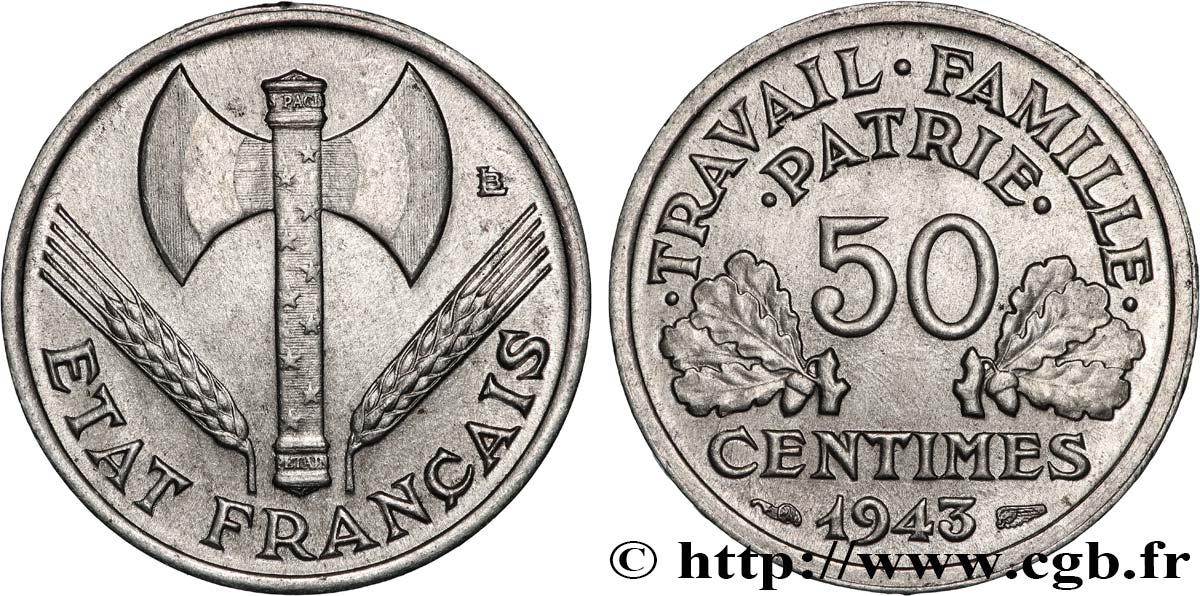 50 centimes Francisque, légère 1943 F.196/2 SUP