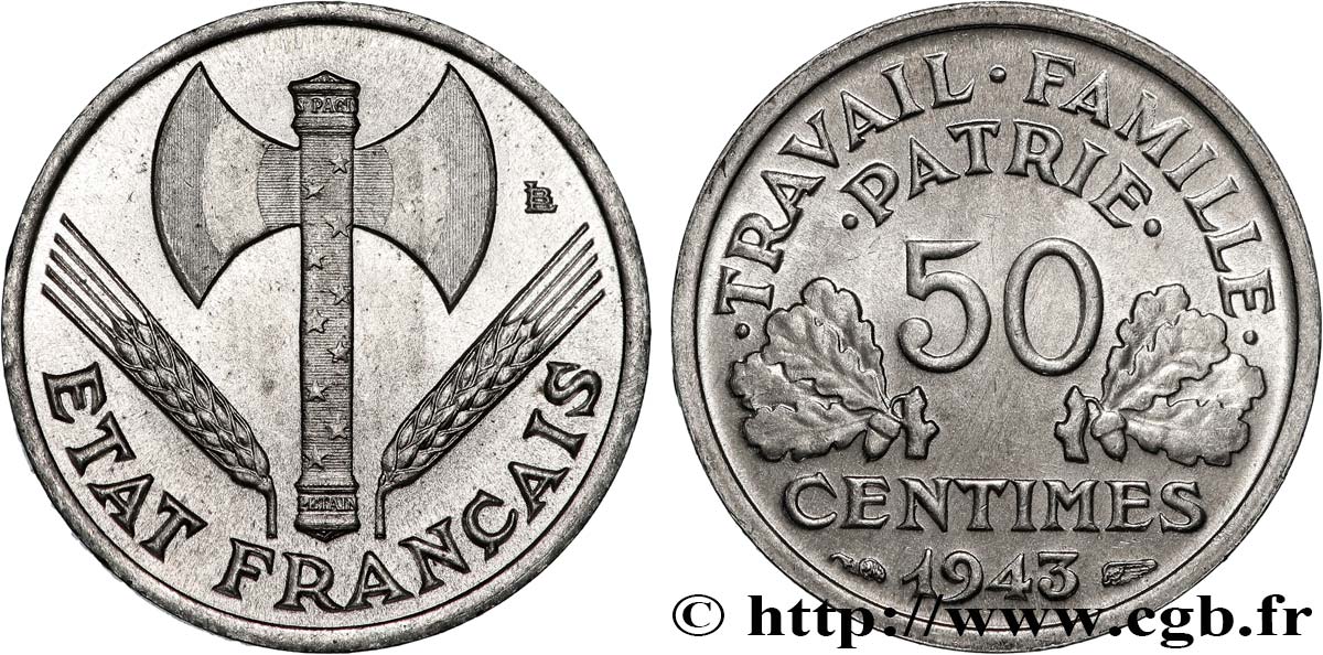 50 centimes Francisque, légère 1943 F.196/2 SPL63