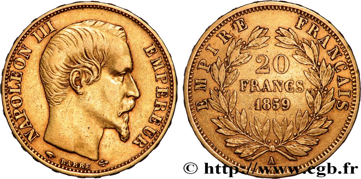 20 francs or Napoléon III, tête nue 1859 Paris F.531/15 TTB