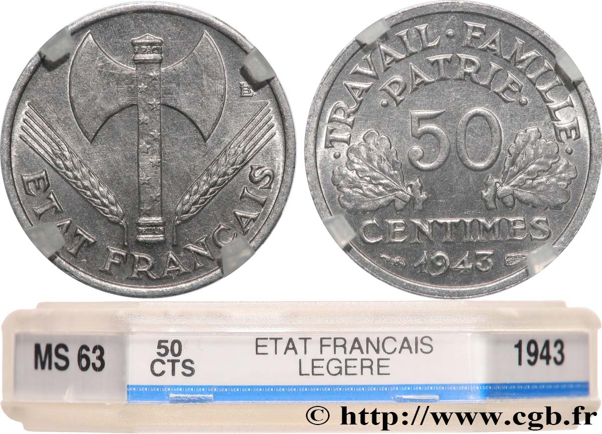 50 centimes Francisque, légère 1943 F.196/2 SPL63 GENI