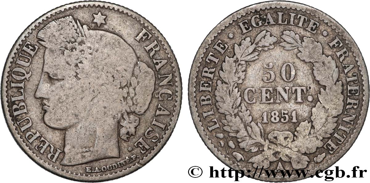 50 centimes Cérès, IIe République 1851 Paris F.184/5 SGE