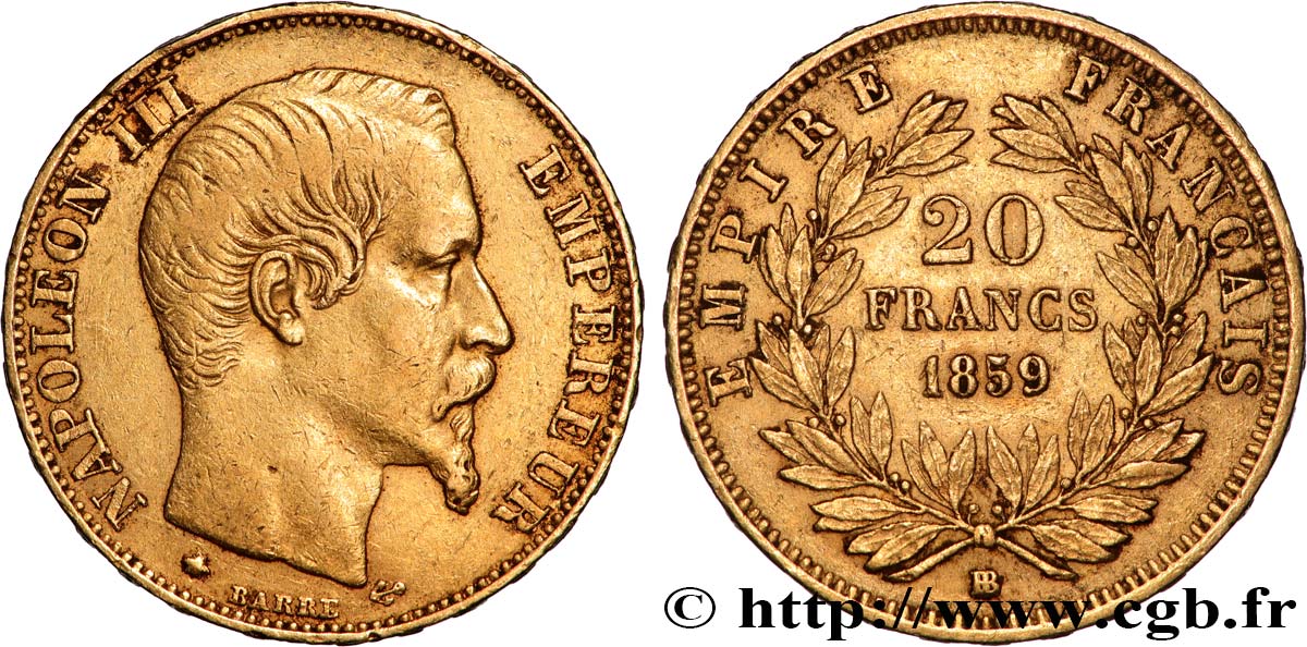 20 francs or Napoléon III, tête nue 1859 Strasbourg F.531/16 TTB